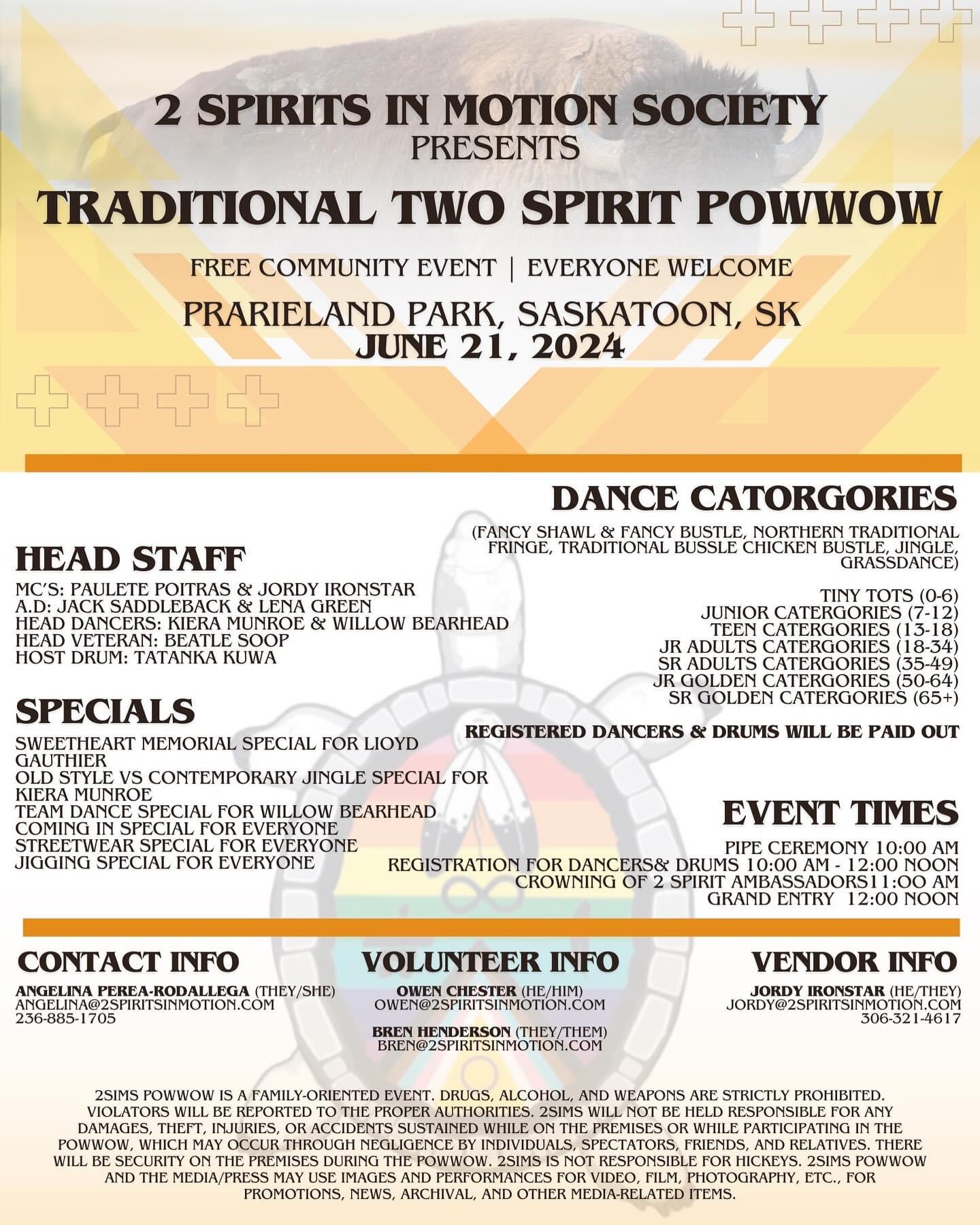 Schedule for Two Spirit Powwow June 21