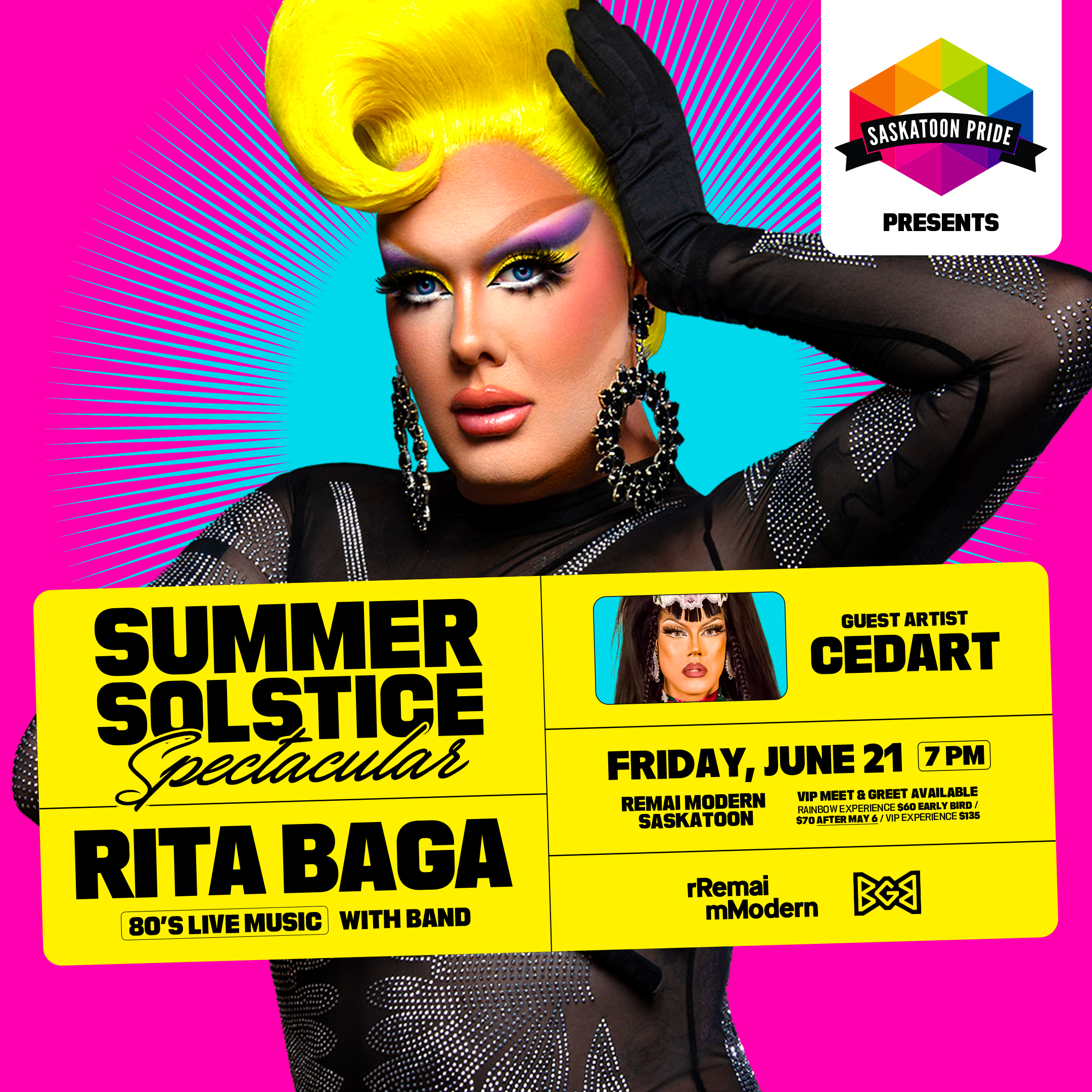 Graphic showing Rita Baga and details of Summer Solstice Spectacular on it.